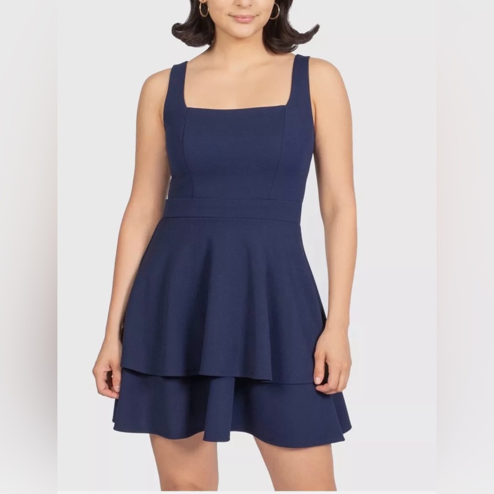 B DARLIN Womens Sleeveless Square Neck Mini Fit + Flare Dress